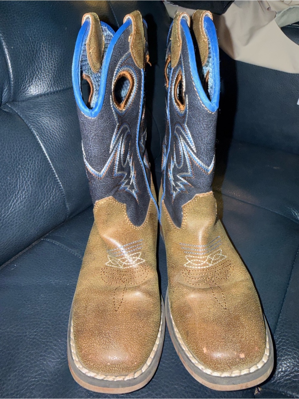Twister Brown and Blue Kids Western Pull-On Boots